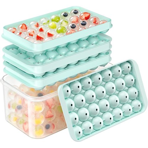 Pack 3 Bandejas Hielo 84 Bolas con Tapa y Contenedor
