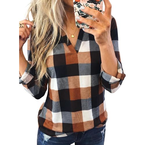Dokotoo - Blusa de manga larga con cuello en V para mujer