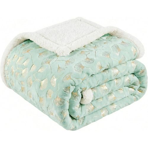 Manta Reversible Sherpa con Hojas Ginkgo Doradas