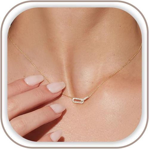 Freekiss Collar con dije de oro para mujer, delicado, de diamantes