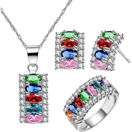 Set joyeria plateado collar pendientes y anillo media luna