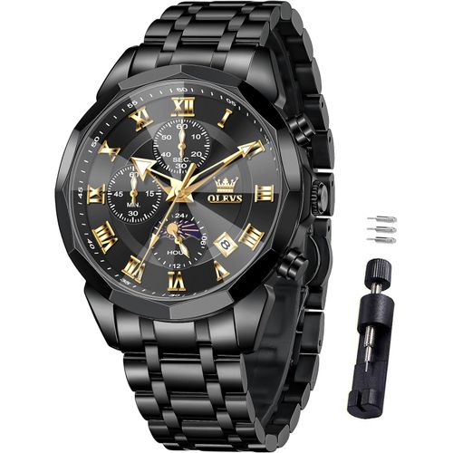 Relojes para hombre de lujo con cronógrafo, fase lunar, impermeable, luminoso