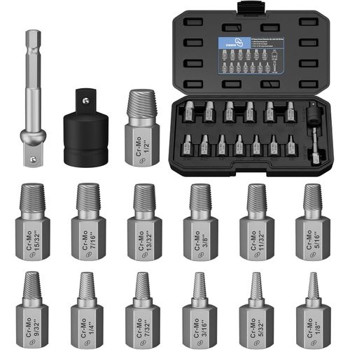 Juego de extractor de tornillos, 15 piezas de acero Cr-Mo