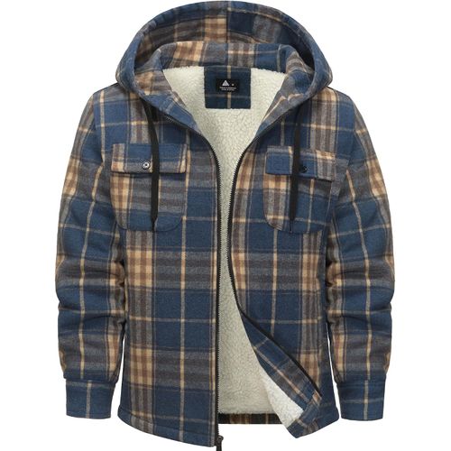 Chaqueta de franela con capucha y forro sherpa para hombre