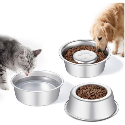 Set 2 Tazones Acero Inoxidable con Comedero Lento