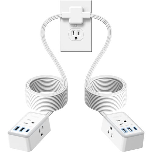 Cable Extensión Doble 3,66 m con USB-C y 6 Tomas AC