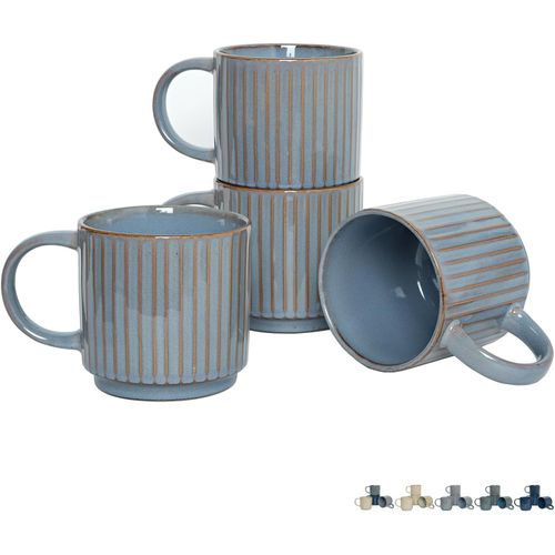 Set 4 Tazas Cerámica 473 ml Apilables para Café