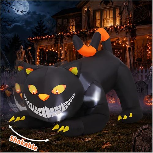 Gato Inflable Halloween 1,83 m con Cabeza Móvil y Luces LED