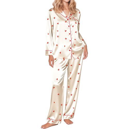 Pijama Mujer Satén 2 Piezas Manga Larga con Botones