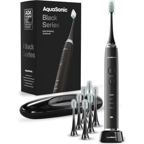 Cepillo de dientes AquaSonic Black Series, ultrablanqueador, 8 cabezales de cepillo