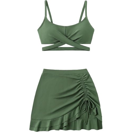 Traje de baño de 2 piezas para niña con falda y tirantes ajustables