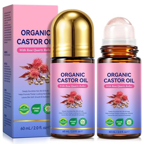 Paquete de 2 unidades de aceite de ricino con aplicador de bola de cuarzo rosa