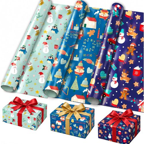 Papel de regalo navideño, paquete de 3 hojas