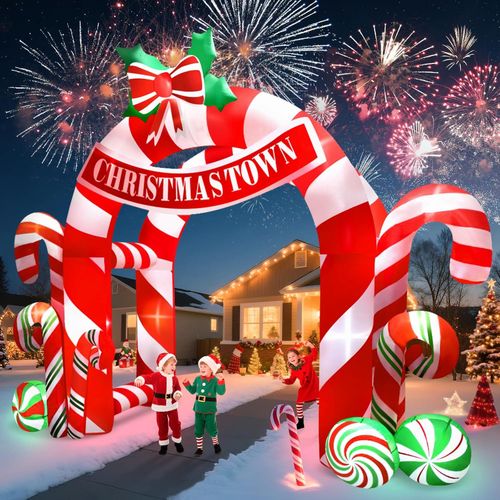 Arco inflable navideño de bastones de caramelo con luces LED