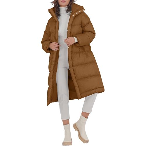 Chaqueta acolchada larga para mujer con cuello alto y cremallera