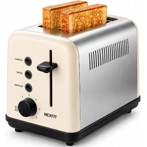 Tostadora retro compacta de 2 rebanadas, beige