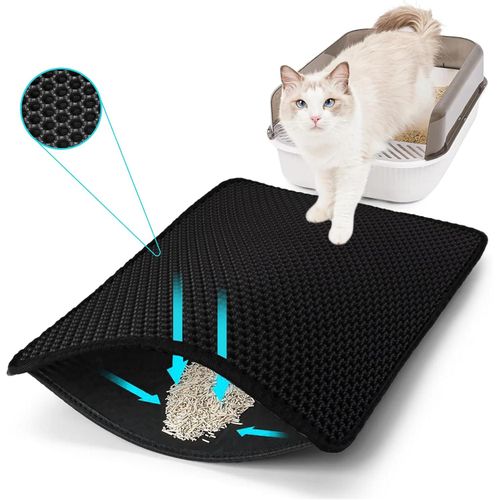 Alfombrilla doble para recoger arena de gato, impermeable y antideslizante