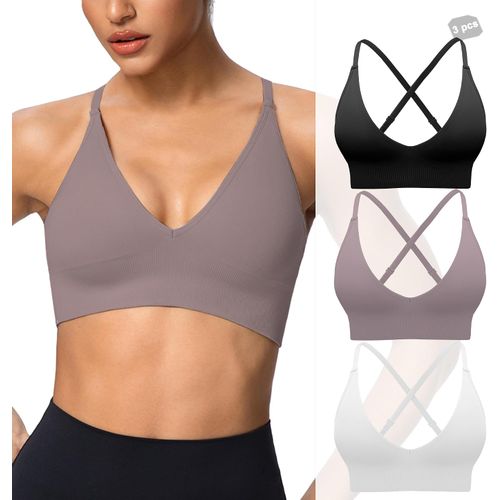 Paquete de 3 brasieres deportivos para mujer, cuello en V y espalda cruzada