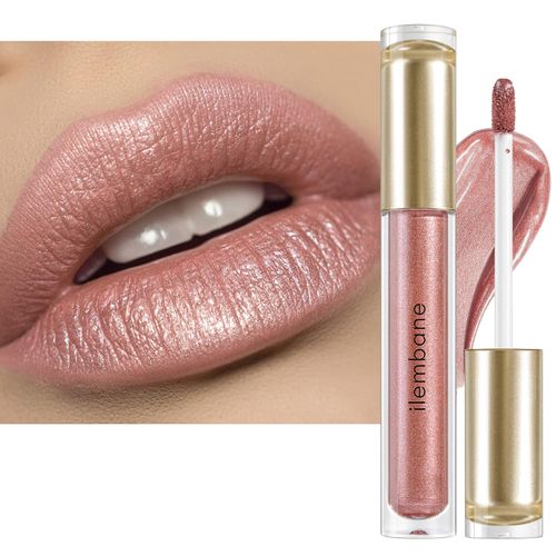 Lápiz labial líquido metálico rosa nude brillante