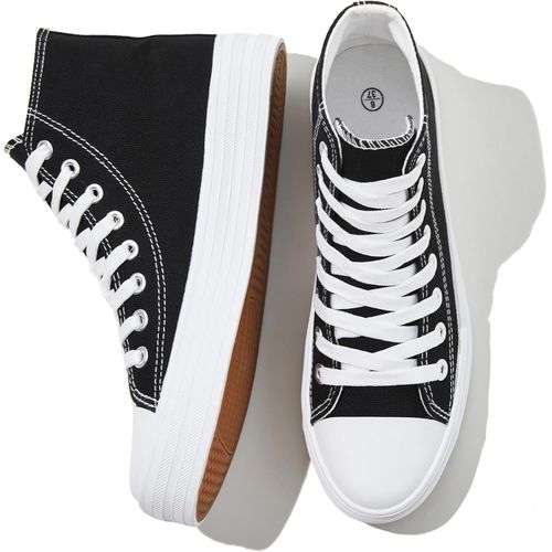 Zapatillas altas de lona para mujer, tenis de moda con cordones, zapatos casuales cómodos,