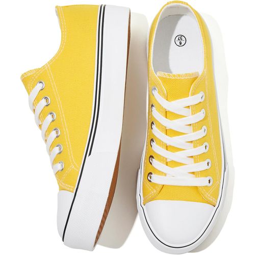 Tenis de lona blanca para mujer, color negro (amarillo, US6)