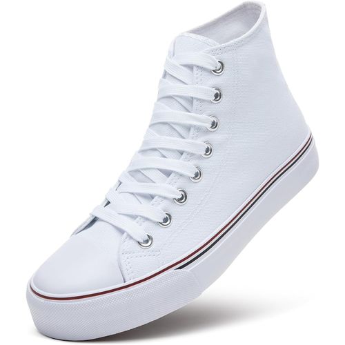 Tenis de lona con cordones para mujer, color blanco, US10.5