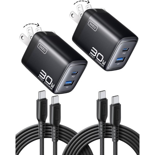 INIU Cargadores rápidos de 30 W con cables USB-C, paquete de 2 - ¡Oferta Relámpago!