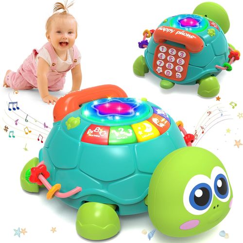 Juguetes para bebés de 6 a 12 meses, juguetes musicales de tortuga para gatear