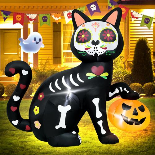 Decoración inflable de gato esqueleto de 5 pies para Halloween