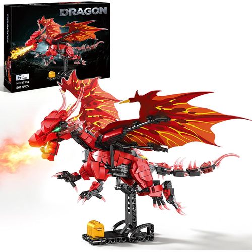Juego de bloques de construcción de dragón de fuego para niños de 8 a 14 años
