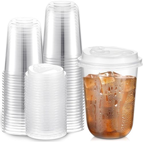 25 vasos PET transparentes con tapa, capacidad nominal de 473 ml