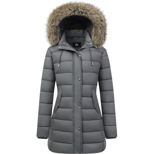 Chaqueta acolchada larga para mujer con capucha desmontable