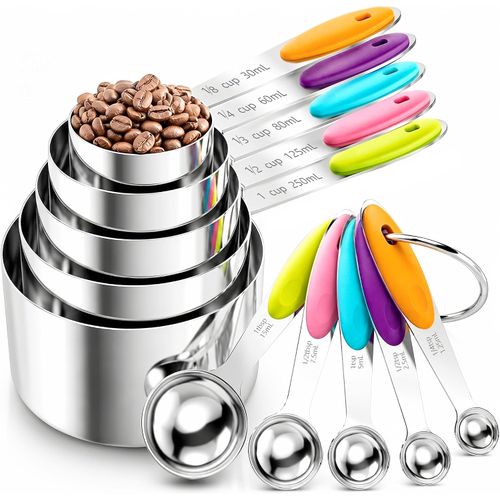 Juego de 10 tazas y cucharas medidoras de acero inoxidable