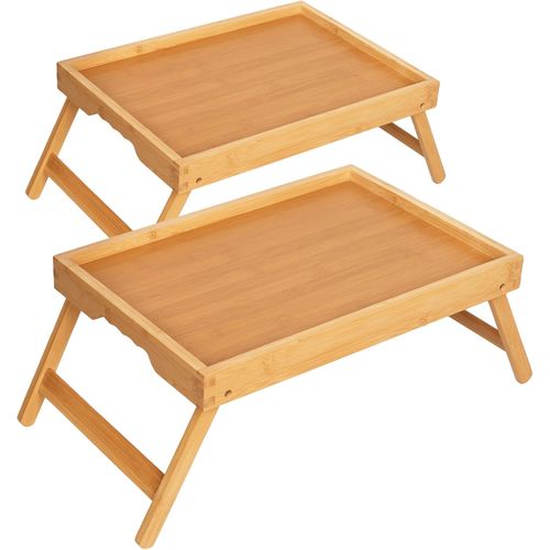 Paquete de 2 mesas de bambú con patas plegables