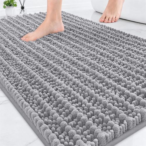 Alfombra de baño de chenilla gris, 76 × 51 cm