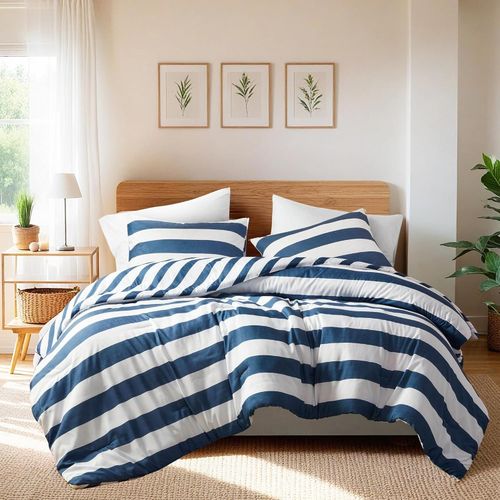 Juego de edredón reversible a rayas, juego de ropa de cama de microfibra suave