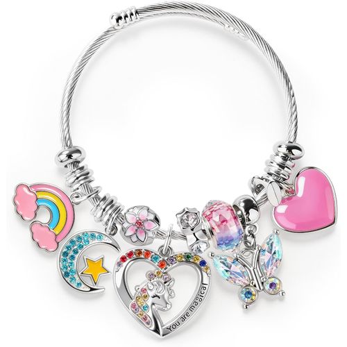Pulsera K-pop de acero inoxidable con 6 dijes