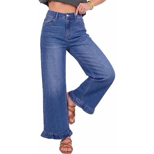 Jeans de pierna ancha para mujer con dobladillo de volantes