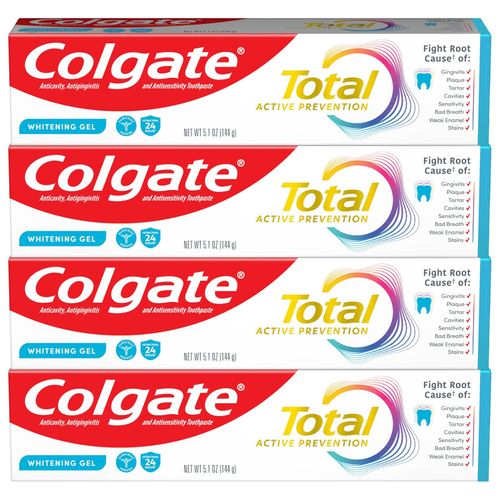 Colgate Total Gel dental blanqueador con flúor y menta, paquete de 4
