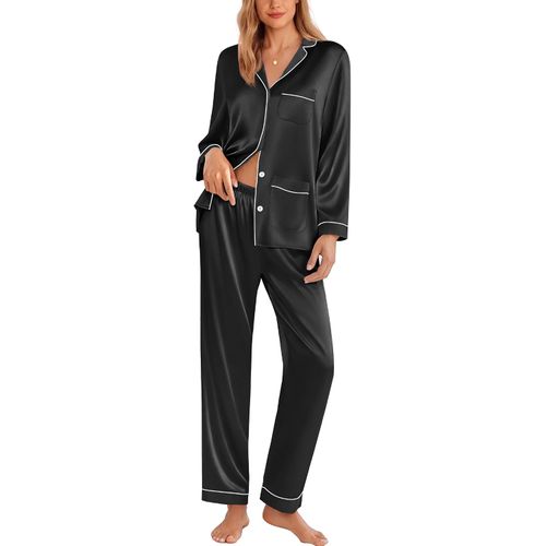 Conjunto de pijama de satén para mujer con botones