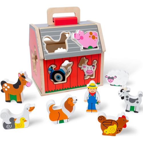Melissa & Doug Granero de madera portátil con clasificador de formas, 10 piezas