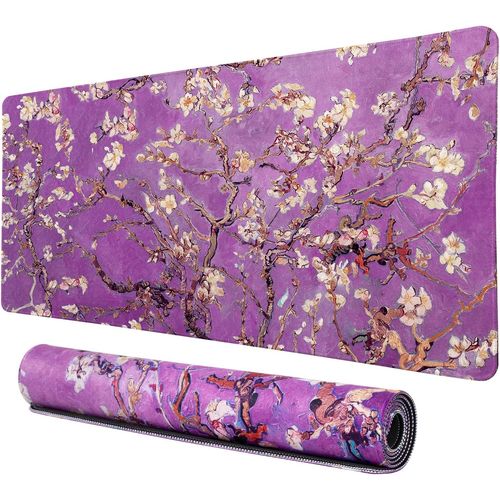 Alfombrilla extendida para escritorio con flores moradas, 80 × 40 cm
