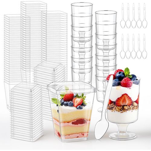 Juego de 390 piezas para postres: vasos, tapas y cucharas