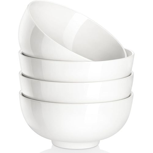 Juego de 4 tazones de cerámica blancos, 770 ml