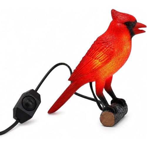 Lámpara cardenal, luz nocturna de pájaro de resina roja