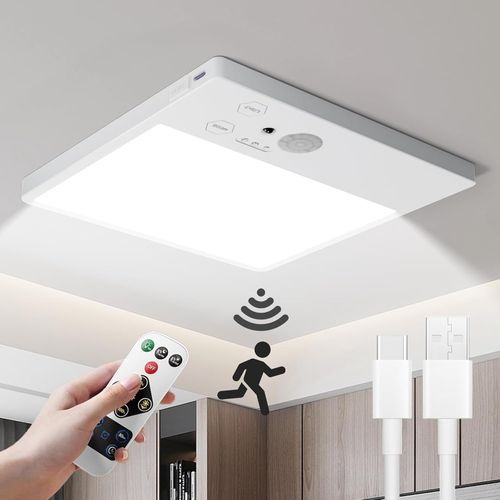 Lámpara de techo a pilas, luz LED recargable con sensor de movimiento