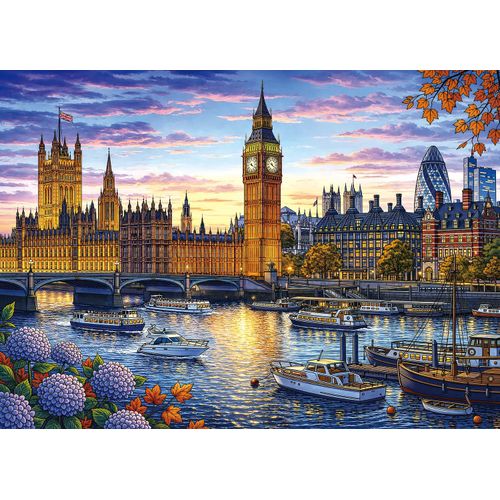 Rompecabezas de 1000 piezas para adultos, paisaje urbano con Big Ben y el río Támesis