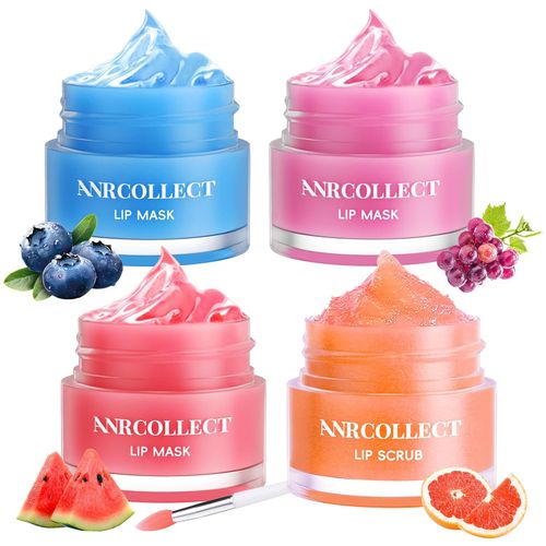 ANRCOLLECT Juego de 4 exfoliantes labiales y máscara de labios