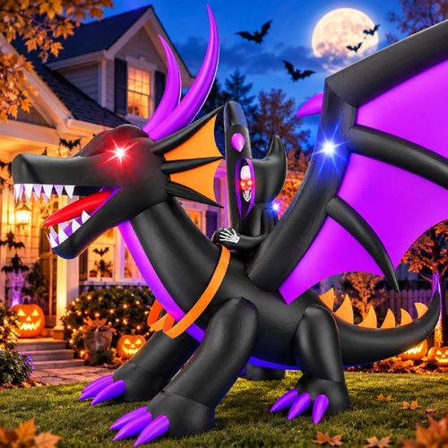 Decoraciones inflables de Halloween de 7 pies, dragón inflable aterrador para exteriores