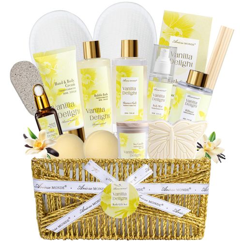 Regalos de spa para mujeres, 15 piezas Canastas de spa de rosa y vainilla